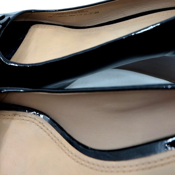 TORY BURCH~Lowell Peep Toe Wedge Pump~PATENT LEATHER SHOES in BLACK SIZE 9.5 - Picture 7 of 7